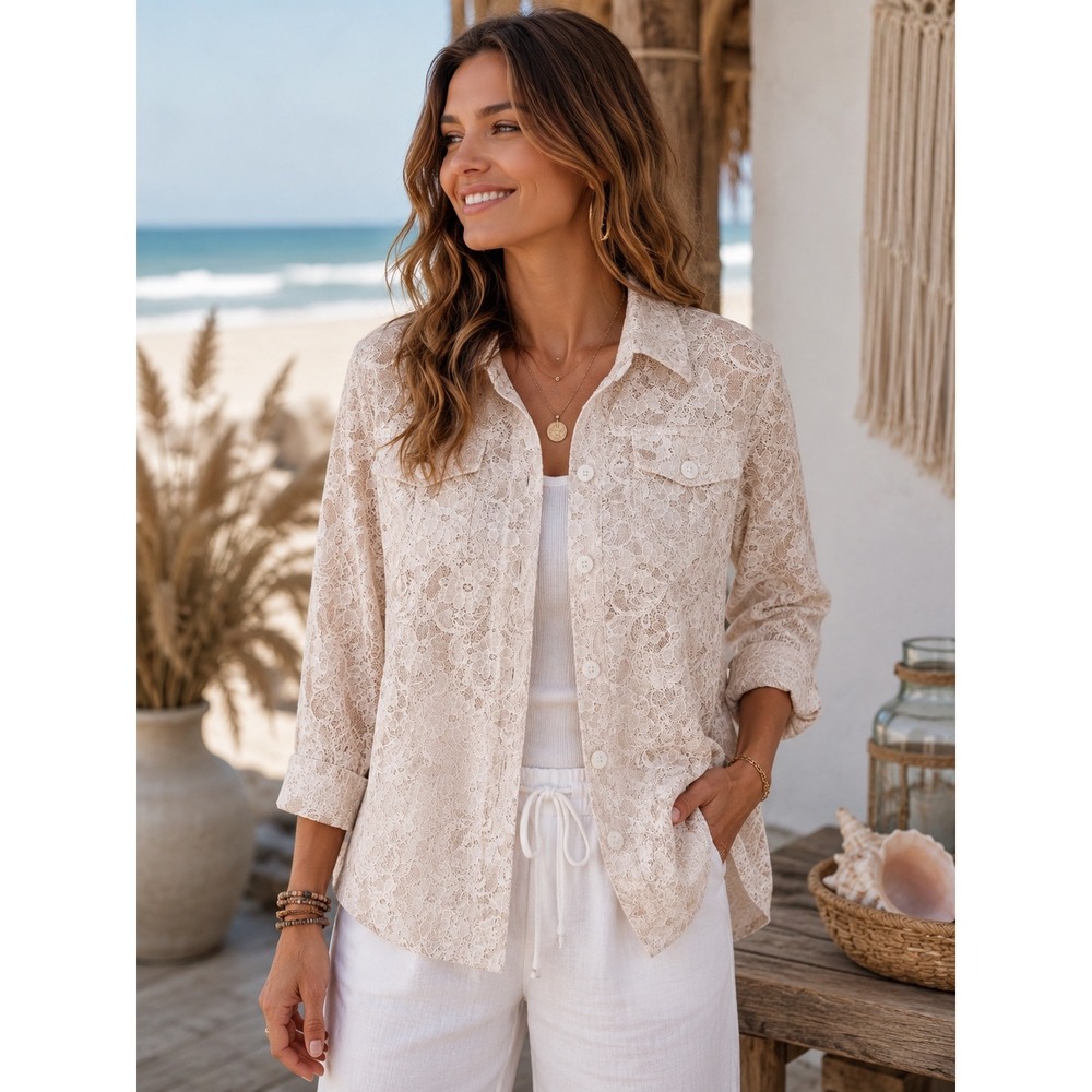 N Touch Women's Ivory Floral Lace Romantic‎ Cottagecore Jacket Small